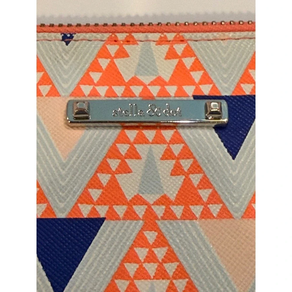 Stella & Dot Hello Gorgeous Geometric Triangle Zip Clutch Pouch Orange Blue